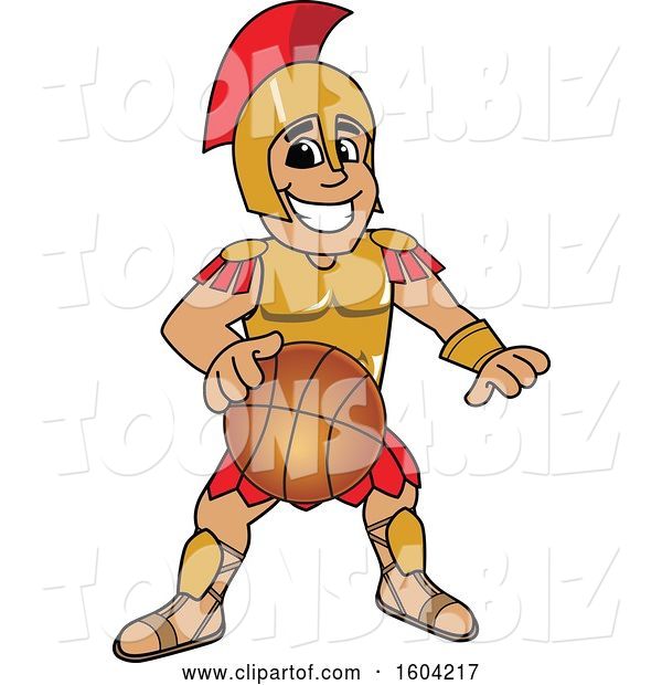 Vector Illustration of a Cartoon Spartan Warrior Mascot Dribbling a Basketball