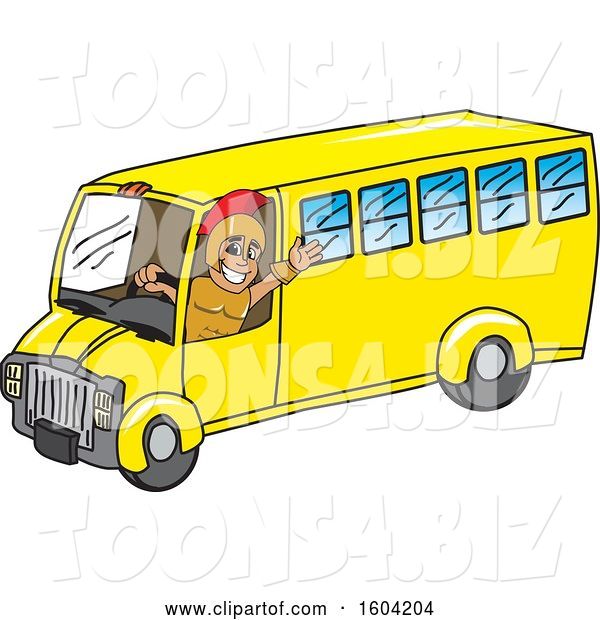 Vector Illustration of a Cartoon Spartan Warrior Mascot Driving a School Bus
