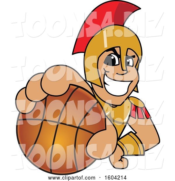 Vector Illustration of a Cartoon Spartan Warrior Mascot Grabbing a Basketball