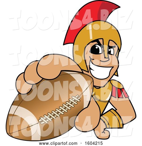 Vector Illustration of a Cartoon Spartan Warrior Mascot Grabbing a Football