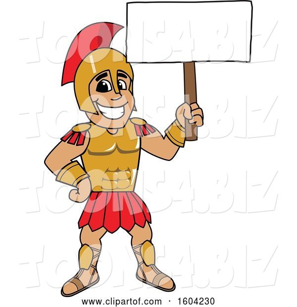 Vector Illustration of a Cartoon Spartan Warrior Mascot Holding a Blank Sign