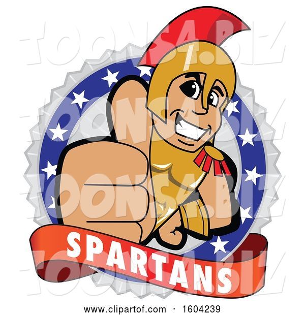 Vector Illustration of a Cartoon Spartan Warrior Mascot Holding a Thumb up on a Badge