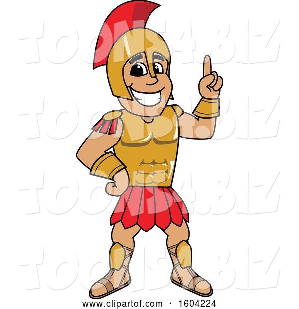 Vector Illustration of a Cartoon Spartan Warrior Mascot Holding up a Finger