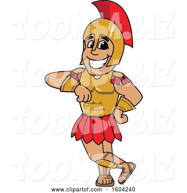 Vector Illustration of a Cartoon Spartan Warrior Mascot Leaning