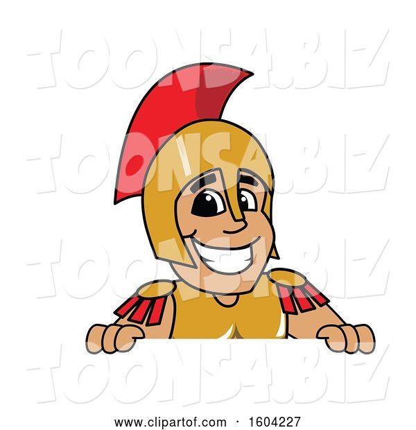 Vector Illustration of a Cartoon Spartan Warrior Mascot over a Sign