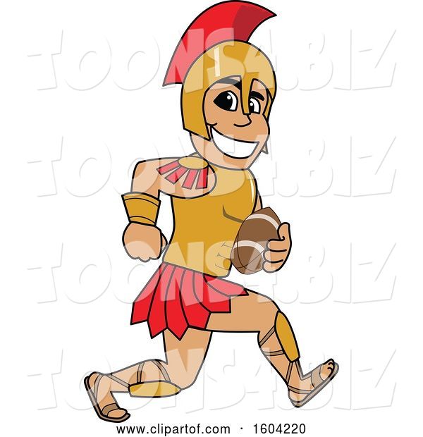 Vector Illustration of a Cartoon Spartan Warrior Mascot Running with a Football