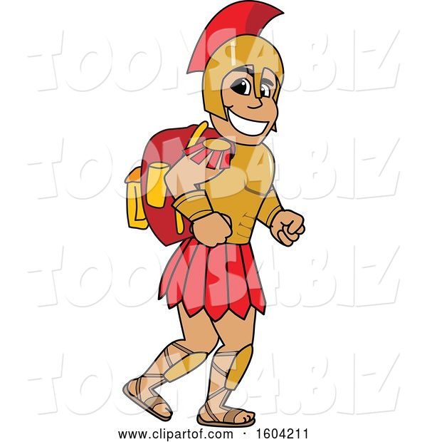 Vector Illustration of a Cartoon Spartan Warrior Mascot Wearing a Backpack