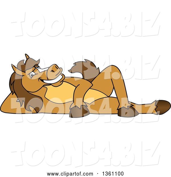 Vector Illustration of a Cartoon Stallion School Mascot Resting