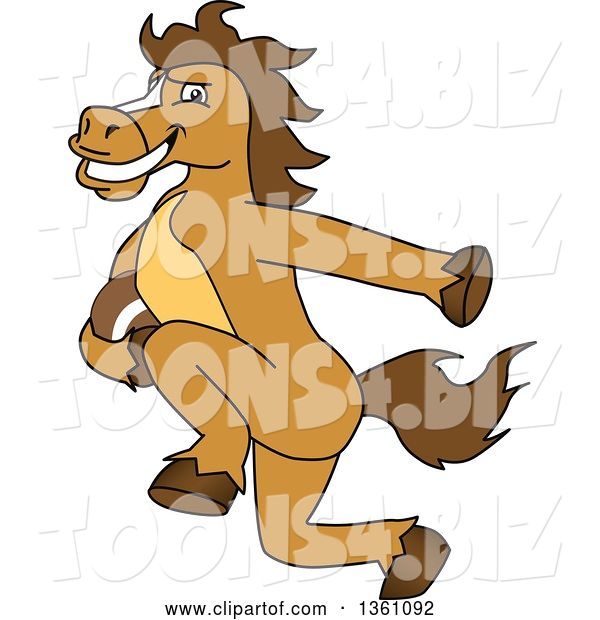 Vector Illustration of a Cartoon Stallion School Mascot Running with a Football