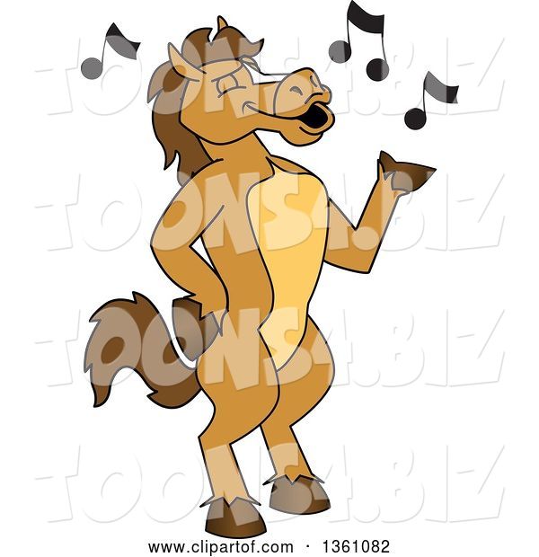 Vector Illustration of a Cartoon Stallion School Mascot Singing