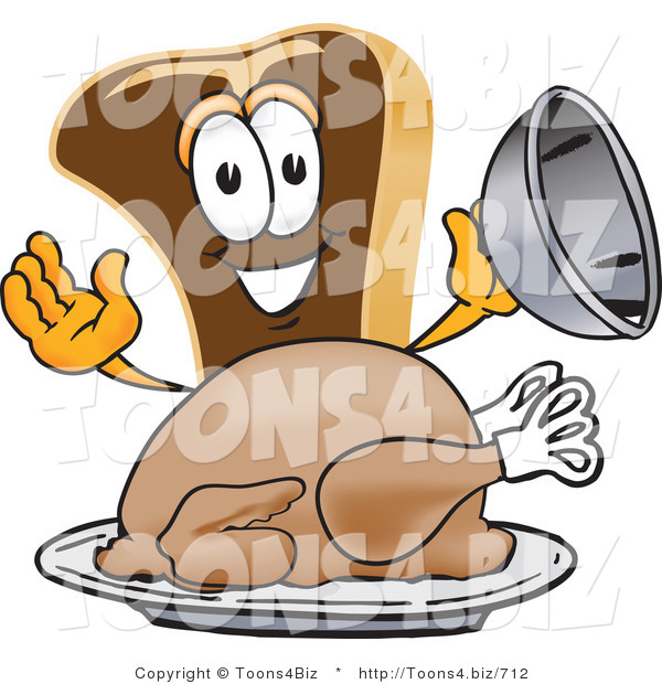 Vector Illustration of a Cartoon Steak Mascot Serving a Thanksgiving Turkey on a Platter