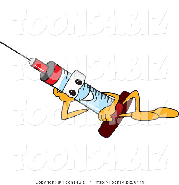 Vector Illustration of a Cartoon Syringe Mascot Reclining