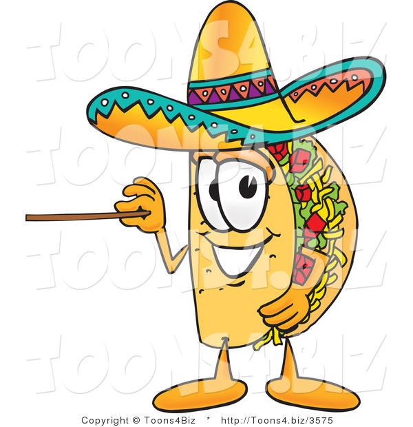 Vector Illustration of a Cartoon Taco Mascot Holding a Pointer Stick