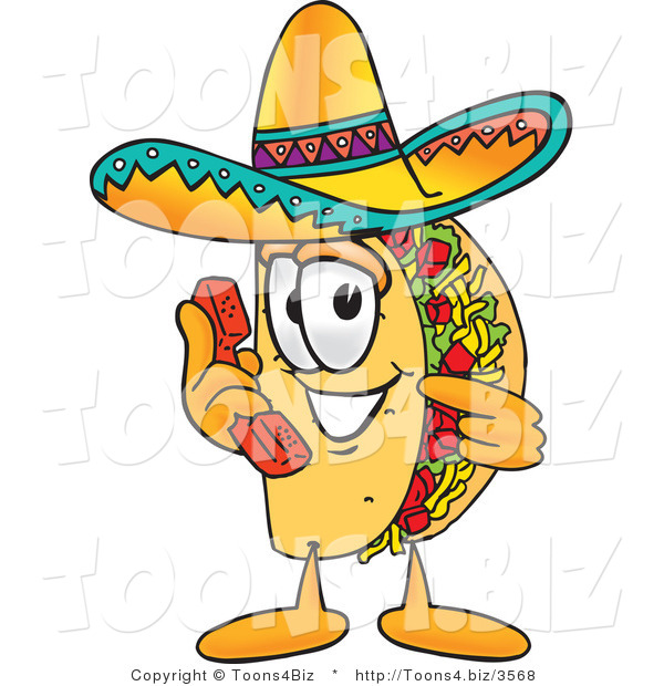 Vector Illustration of a Cartoon Taco Mascot Holding a Telephone