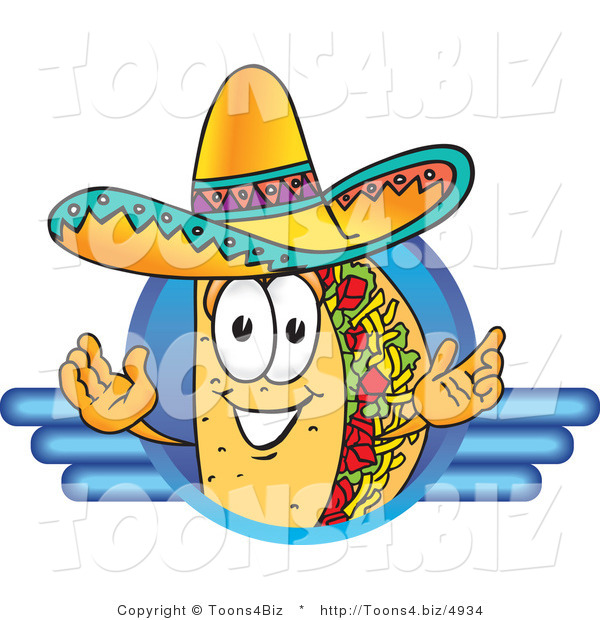 Vector Illustration of a Cartoon Taco Mascot on a Blank Blue Logo