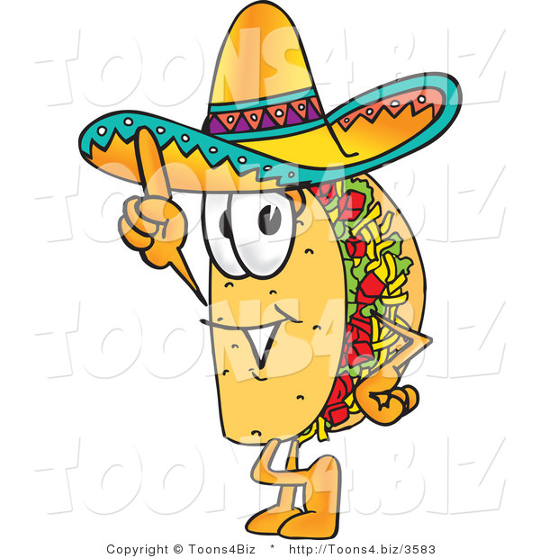 Vector Illustration of a Cartoon Taco Mascot Pointing Upwards