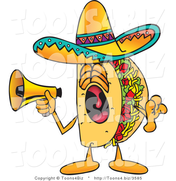 Vector Illustration of a Cartoon Taco Mascot Screaming into a Megaphone