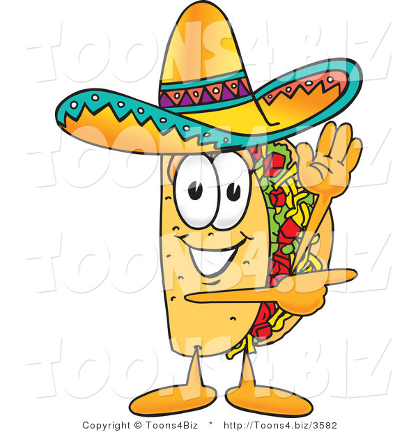 Vector Illustration of a Cartoon Taco Mascot Waving and Pointing