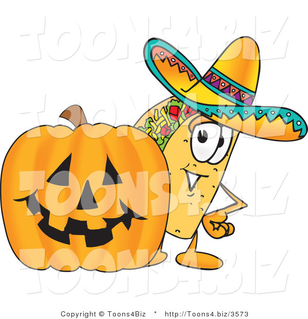 Vector Illustration of a Cartoon Taco Mascot with a Carved Halloween Pumpkin