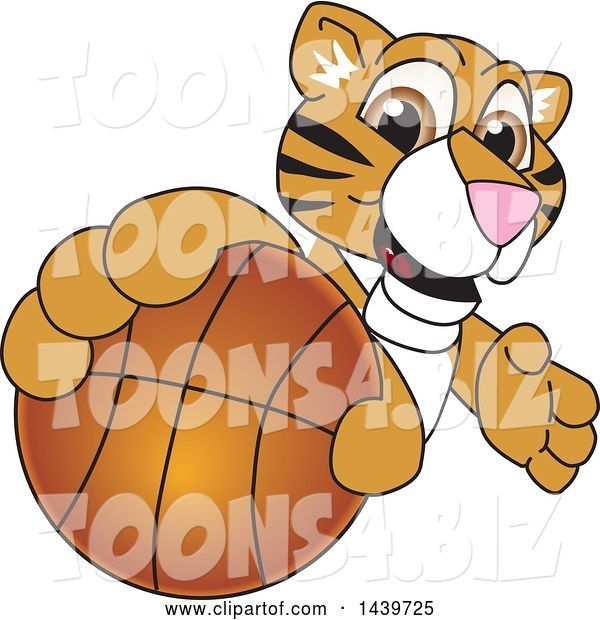 Vector Illustration of a Cartoon Tiger Cub Mascot Grabbing a Basketball