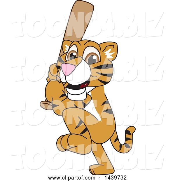 Vector Illustration of a Cartoon Tiger Cub Mascot Holding a Baseball Bat