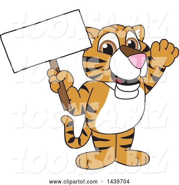 Vector Illustration of a Cartoon Tiger Cub Mascot Holding a Blank Sign