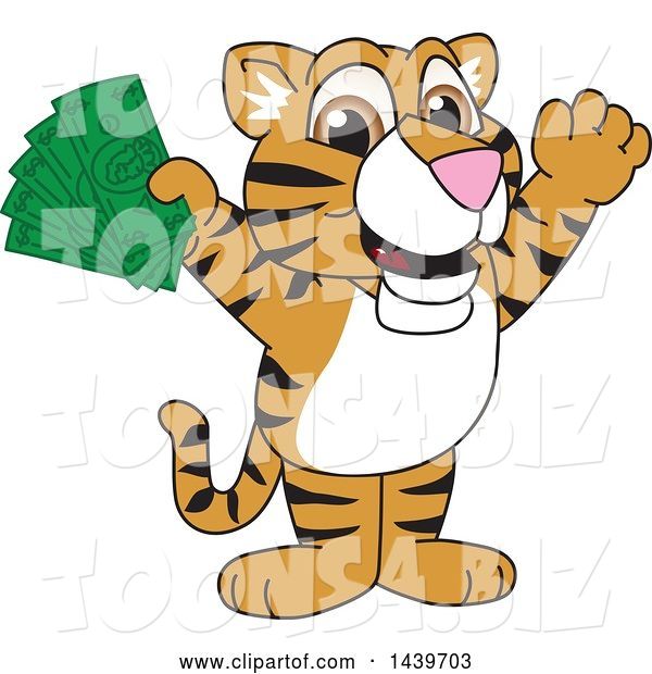 Vector Illustration of a Cartoon Tiger Cub Mascot Holding Cash Money