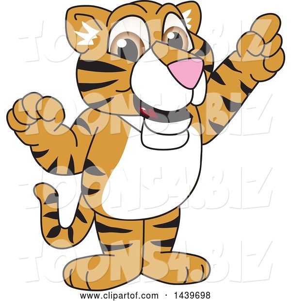 Vector Illustration of a Cartoon Tiger Cub Mascot Holding up a Finger