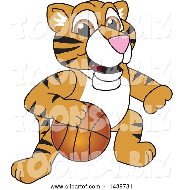 Vector Illustration of a Cartoon Tiger Cub Mascot Playing Basketball