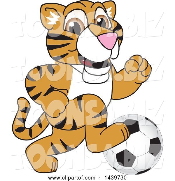 Vector Illustration of a Cartoon Tiger Cub Mascot Playing Soccer