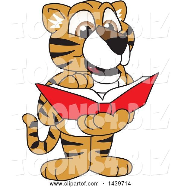 Vector Illustration of a Cartoon Tiger Cub Mascot Reading a Book