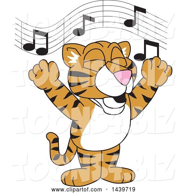 Vector Illustration of a Cartoon Tiger Cub Mascot Singing