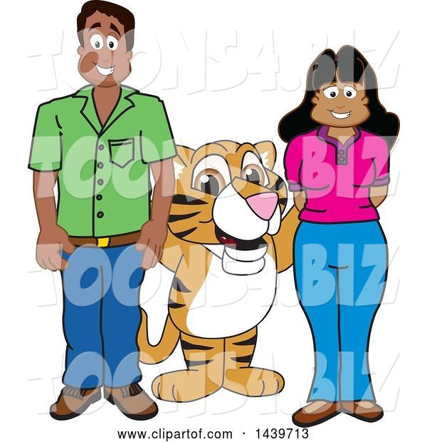 Vector Illustration of a Cartoon Tiger Cub Mascot with Happy Teachers or Parents