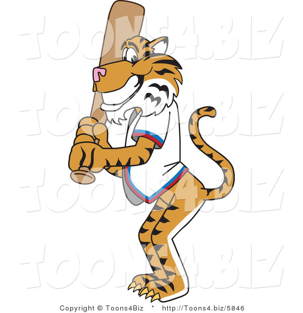Vector Illustration of a Cartoon Tiger Mascot Batting