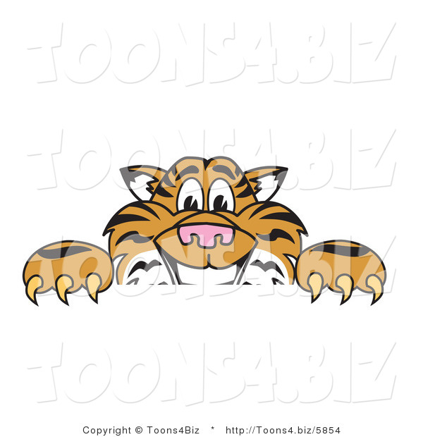 Vector Illustration of a Cartoon Tiger Mascot Behind a Blank Sign