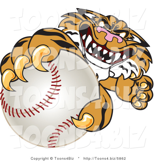Vector Illustration of a Cartoon Tiger Mascot Grabbing a Baseball