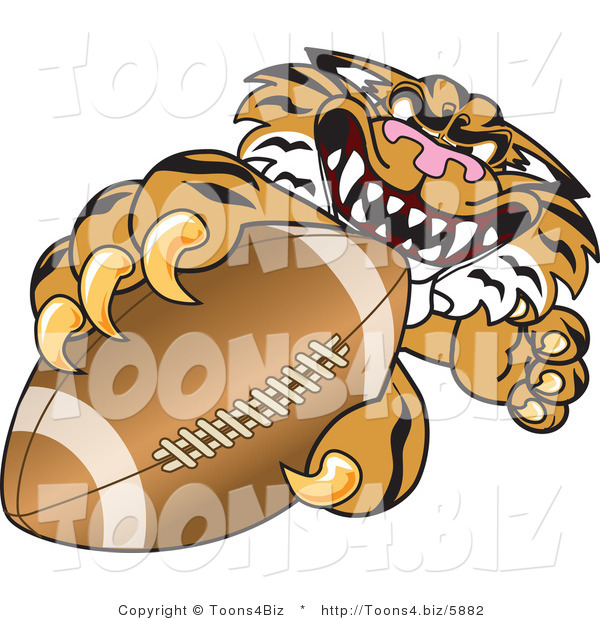 Vector Illustration of a Cartoon Tiger Mascot Grabbing a Football