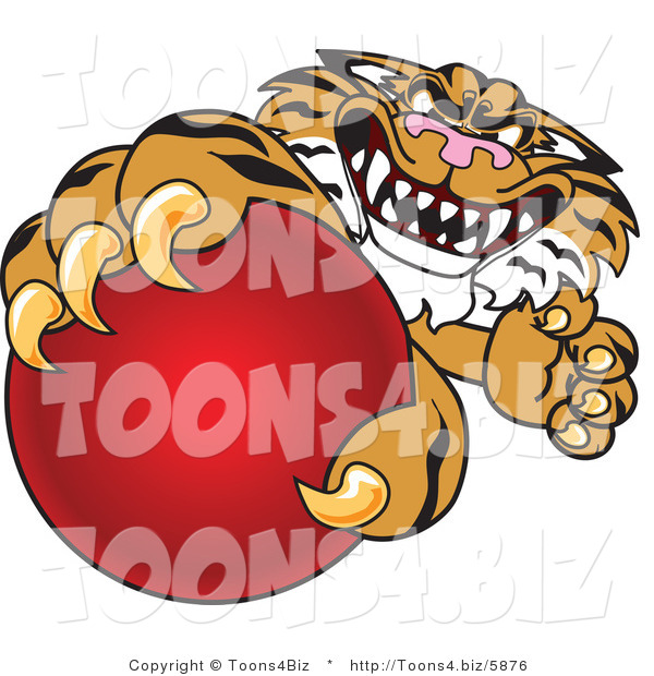 Vector Illustration of a Cartoon Tiger Mascot Grabbing a Red Ball