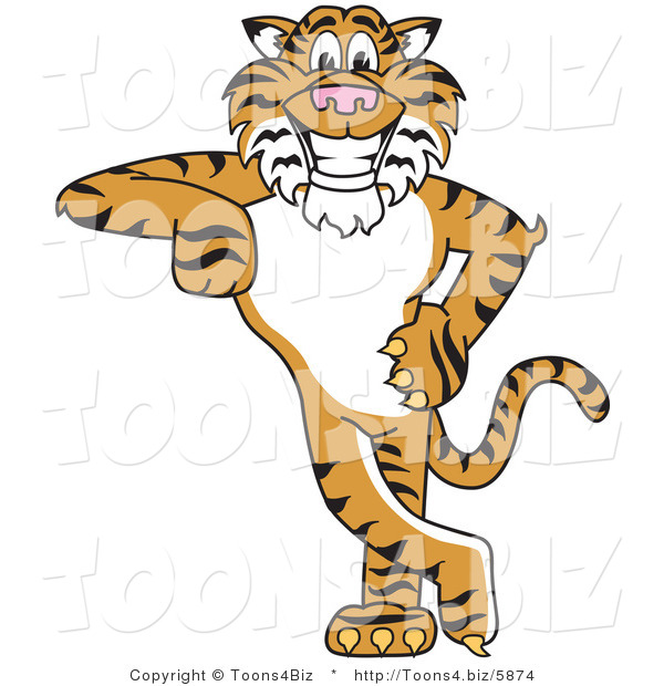 Vector Illustration of a Cartoon Tiger Mascot Leaning