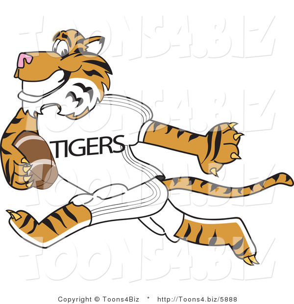 Vector Illustration of a Cartoon Tiger Mascot Playing Football
