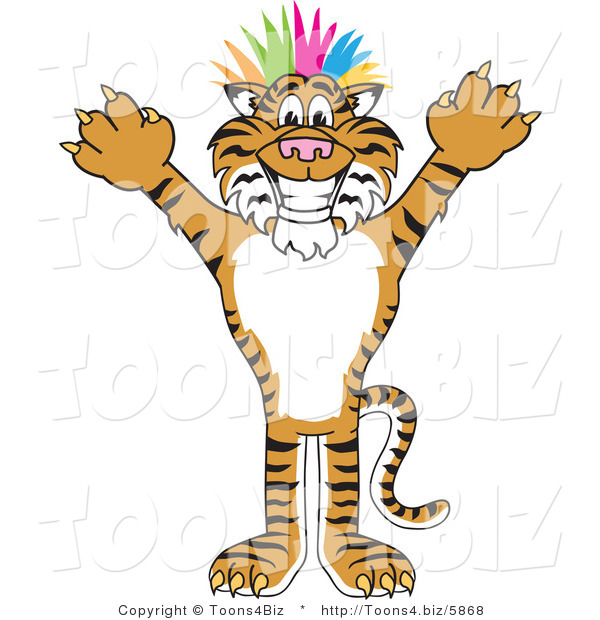 Vector Illustration of a Cartoon Tiger Mascot Punk with Colorful Hair