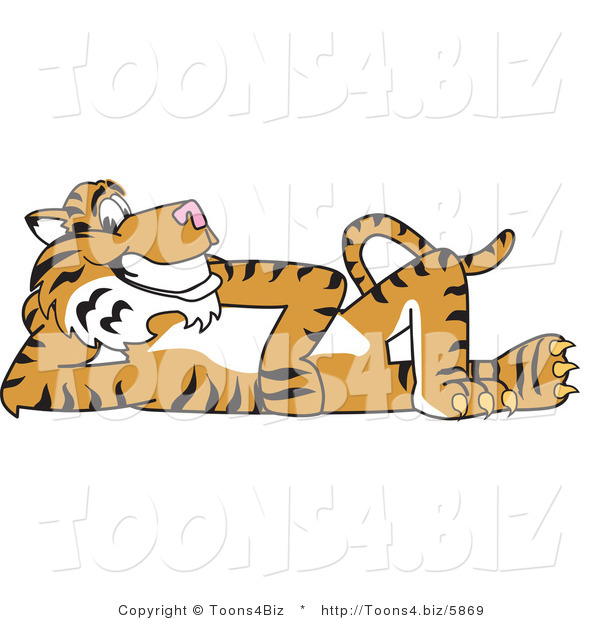 Vector Illustration of a Cartoon Tiger Mascot Reclined