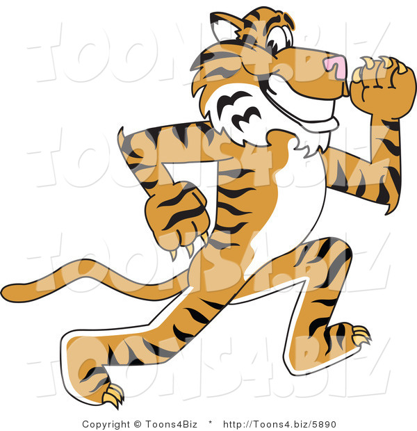 Vector Illustration of a Cartoon Tiger Mascot Running