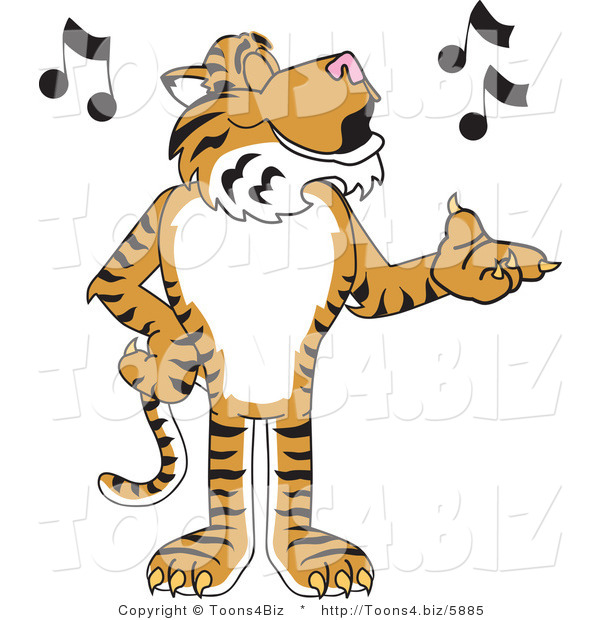Vector Illustration of a Cartoon Tiger Mascot Singing