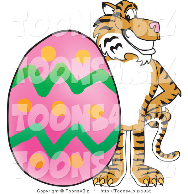 Vector Illustration of a Cartoon Tiger Mascot with an Easter Egg