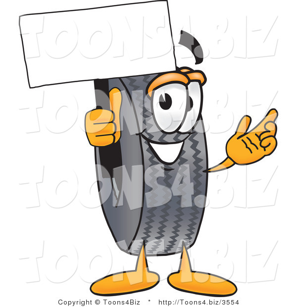 Vector Illustration of a Cartoon Tire Mascot Holding a Blank Sign