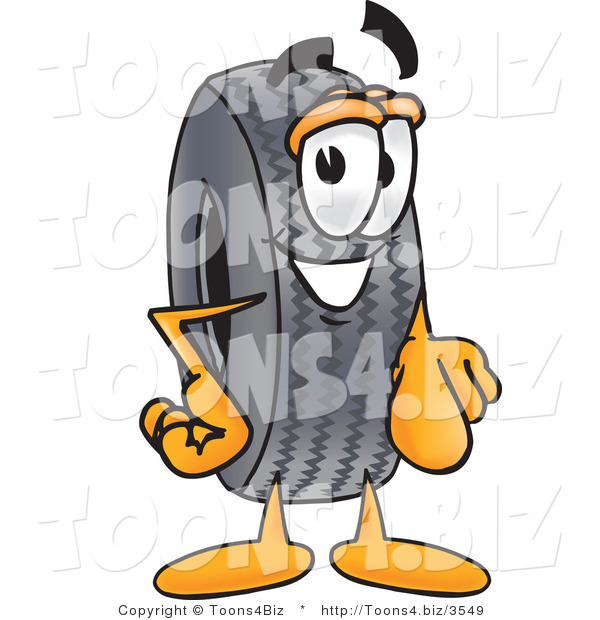 Vector Illustration of a Cartoon Tire Mascot Pointing at the Viewer