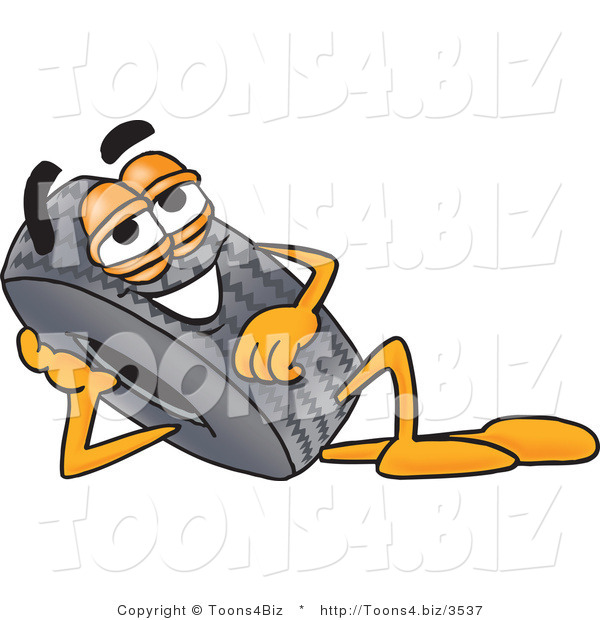 Vector Illustration of a Cartoon Tire Mascot Resting His Head on His Hand