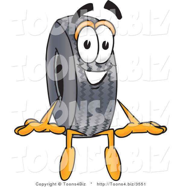 Vector Illustration of a Cartoon Tire Mascot Sitting