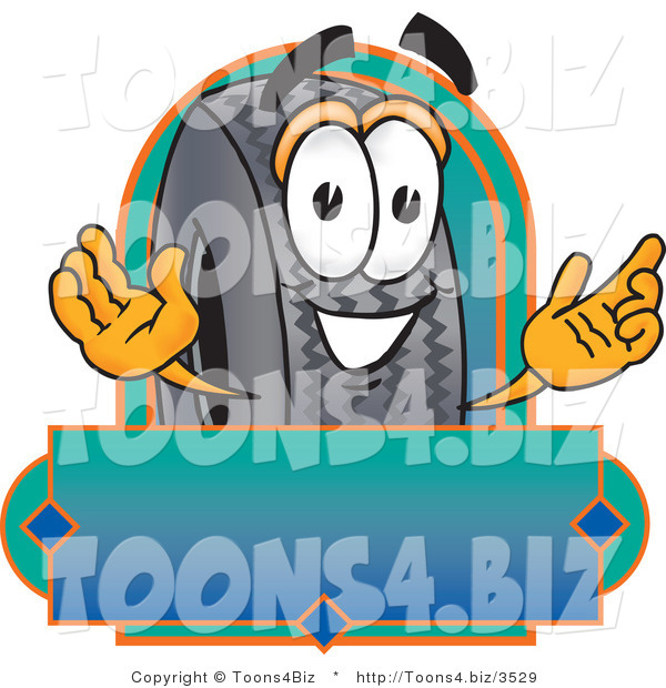 Vector Illustration of a Cartoon Tire Mascot with a Blank Label